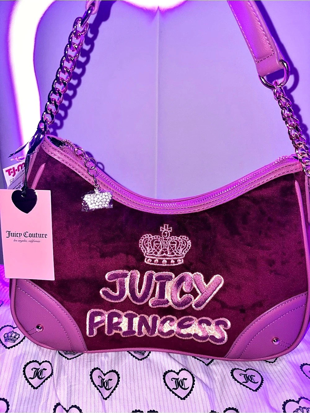 Juicy Couture Juicy Princess Velour Shoulder Bag Purple & Pink